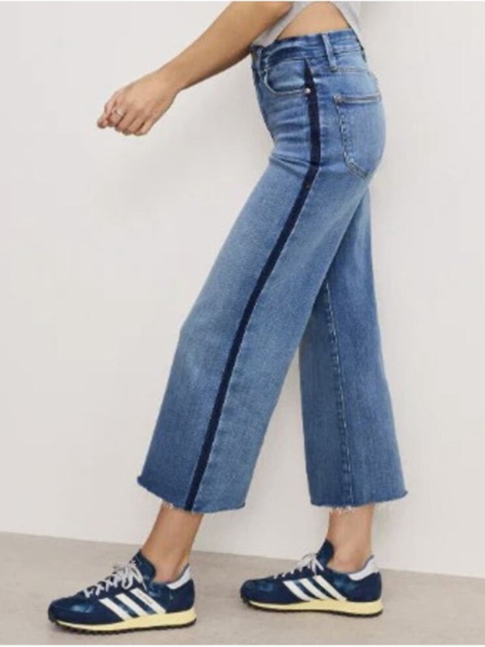 Good American Good Waist Palazzo Crop Tuxedo Stripe Wide Leg Jeans Size 14 / 32